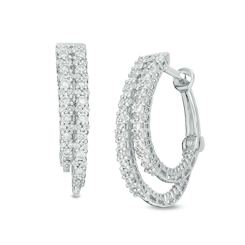 Previously Owned - 1 CT. T.W. Diamond Staggered Inside-Out Hoop Earrings in 10K White Gold