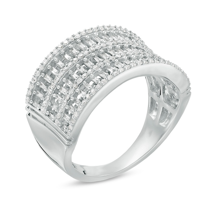 Main Image 3 of Previously Owned - 1/2 CT. T.W. Baguette and Round Diamond Multi-Row Anniversary Ring in 10K White Gold