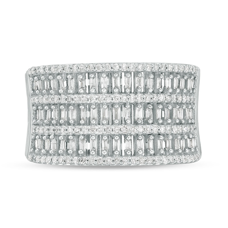 Main Image 4 of Previously Owned - 1/2 CT. T.W. Baguette and Round Diamond Multi-Row Anniversary Ring in 10K White Gold