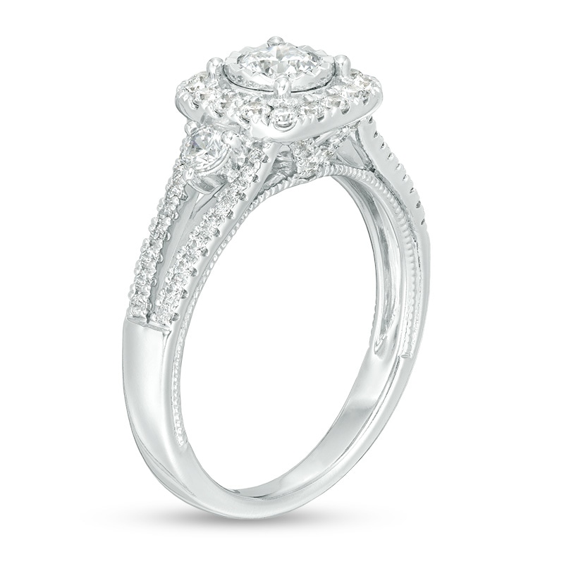 Main Image 2 of Previously Owned - 1 CT. T.W. Composite Diamond Cushion Frame Vintage-Style Engagement Ring in 10K White Gold