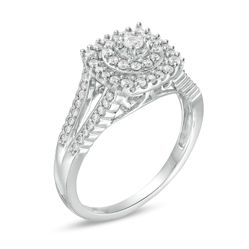Main Image 2 of Previously Owned - 1/2 CT. T.W. Diamond Cushion Frame Split Shank Ring in 10K White Gold