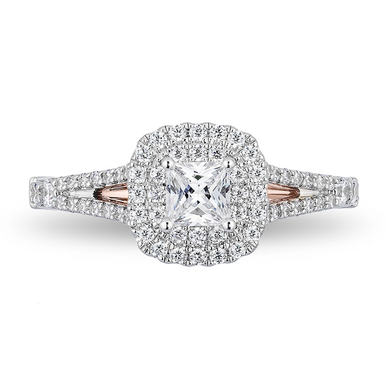 Previously Owned - Enchanted Disney Belle 3/4 CT. T.W. Princess-Cut Diamond Double Frame Rose Ring in 14K Two-Tone Gold