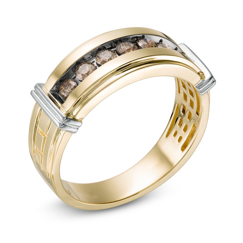 Previously Owned - Men's 1/2 CT. T.W. Champagne Diamond Seven Stone Collar Ring in 10K Two-Tone Gold