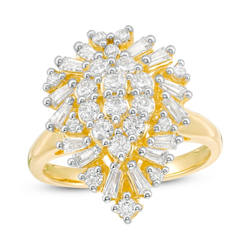 Previously Owned - 1 CT. T.W. Composite Diamond Pear-Shaped Sunburst Frame Ring in 10K Gold