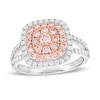 Thumbnail Image 1 of Previously Owned - 1 CT. T.W. Pink and White Diamond Triple Cushion Frame Ring in 14K Two-Tone Gold (Fancy/I2)