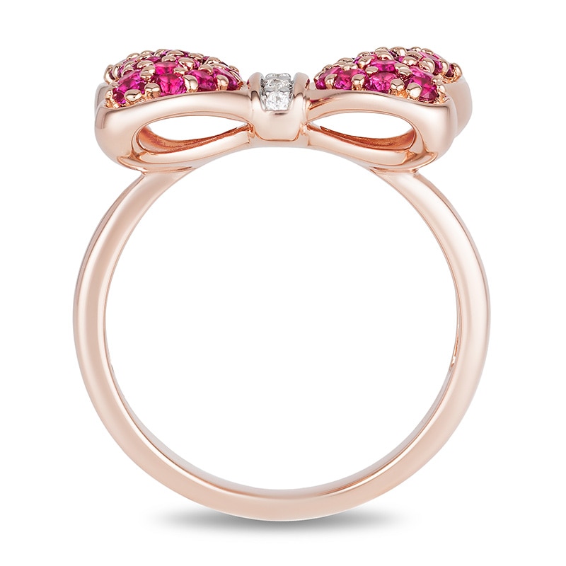 Main Image 3 of Previously Owned - Mickey Mouse & Minnie Mouse Garnet and Diamond Accent Bow Ring in 10K Rose Gold