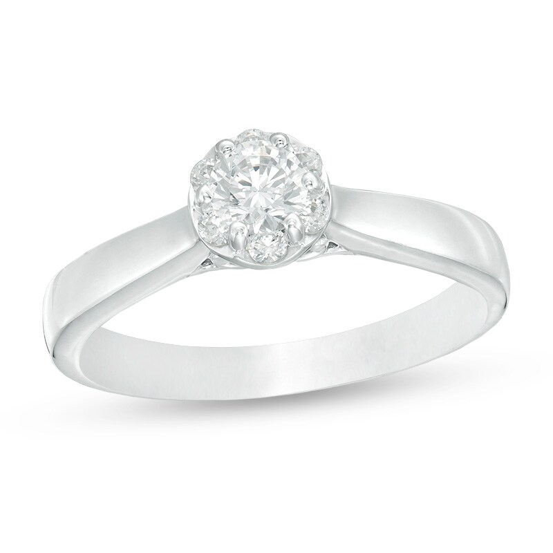 Main Image 1 of Previously Owned - 1/2 CT. T.W. Diamond Frame Engagement Ring in 14K White Gold