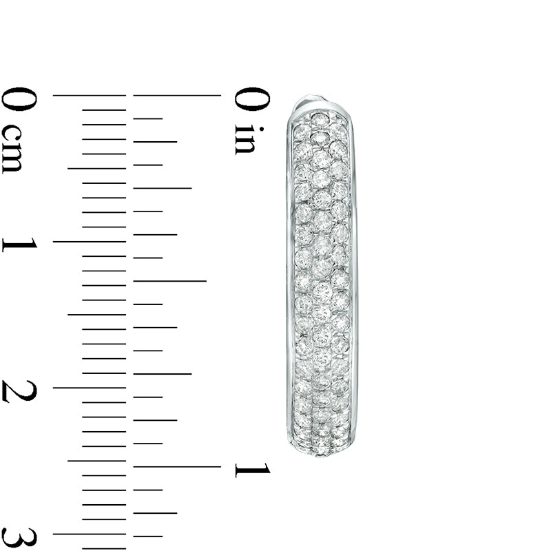 Main Image 3 of Previously Owned - 1 CT. T.W. Diamond Three Row Oval Hoop Earrings in 10K White Gold