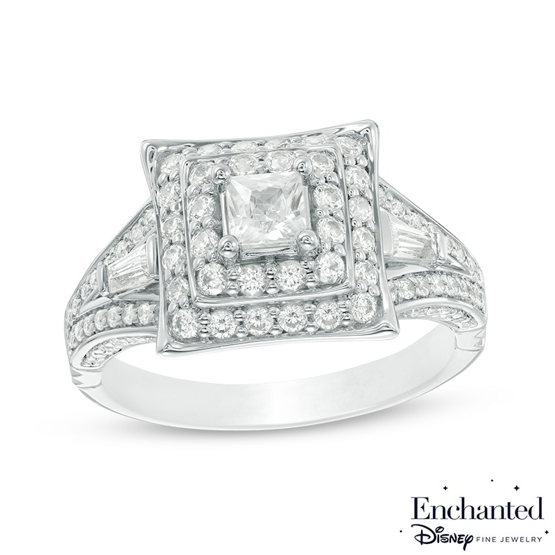 Main Image 1 of Previously Owned - Enchanted Disney Mulan 1 CT. T.W. Princess-Cut Diamond Frame Engagement Ring in 14K White Gold