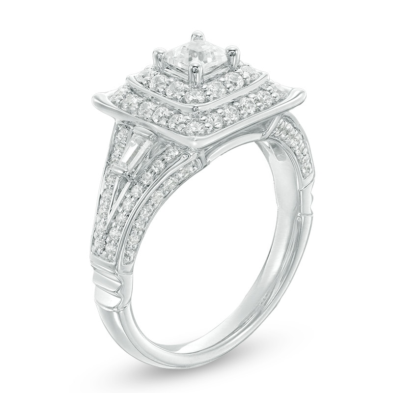 Main Image 2 of Previously Owned - Enchanted Disney Mulan 1 CT. T.W. Princess-Cut Diamond Frame Engagement Ring in 14K White Gold