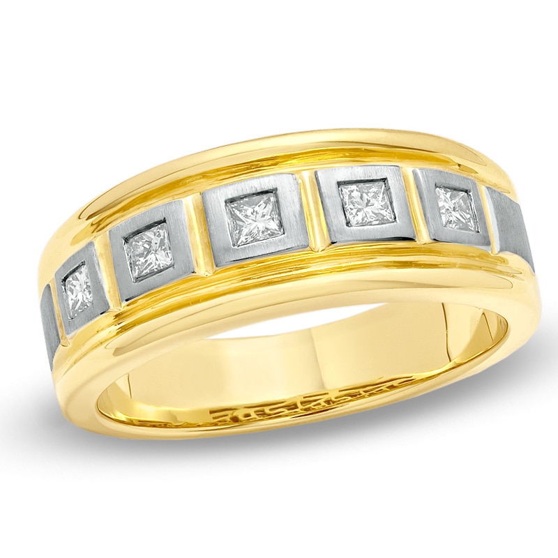 Main Image 1 of Previously Owned - 3/8 CT. T.W. Square-Cut Diamond Five Stone Band in 14K Two-Tone Gold
