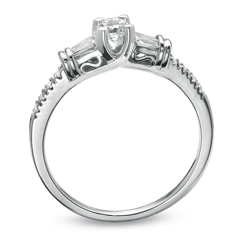 Main Image 2 of Previously Owned - 1/3 CT. T.W. Round and Baguette Diamond Engagement Ring in 10K White Gold