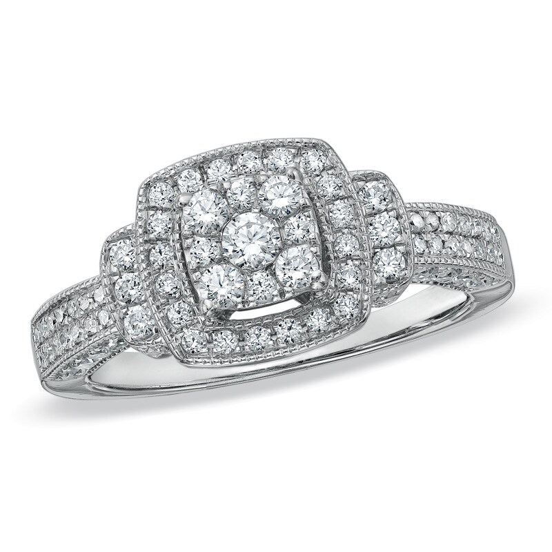 Main Image 1 of Previously Owned - 3/4 CT. T.W. Diamond Frame Ring in 10K White Gold