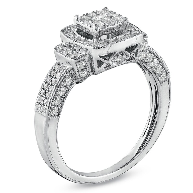 Main Image 2 of Previously Owned - 3/4 CT. T.W. Diamond Frame Ring in 10K White Gold