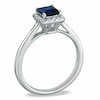 Thumbnail Image 2 of Previously Owned - Princess-Cut Lab-Created Blue Sapphire and 1/7 CT. T.W. Diamond Engagement Ring in 10K White Gold