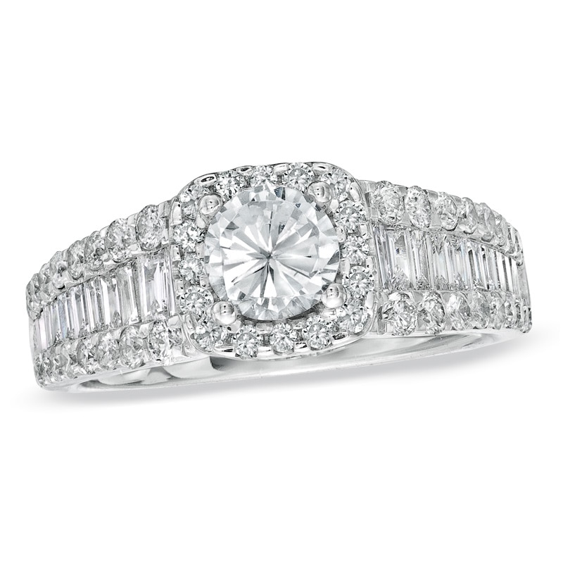 Previously Owned - Vera Wang Love Collection 2 CT. T.W. Diamond Framed Engagement Ring in 14K White Gold