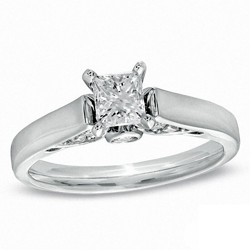 Main Image 1 of Previously Owned - 1 CT. T.W. Princess-Cut Diamond Engagement Ring in 14K White Gold (I/I1)