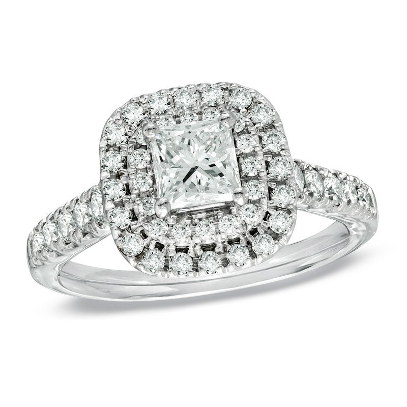 Main Image 1 of Previously Owned - Celebration Lux® 1-1/2 CT. T.W. Princess-Cut Diamond Engagement Ring in 18K White Gold (I/SI2)