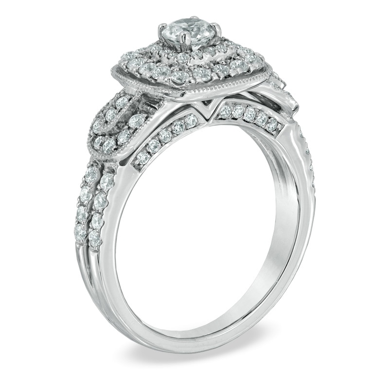 Main Image 2 of Previously Owned - Celebration Grand® 1 CT. T.W. Diamond Frame Vintage-Style Engagement Ring in 14K White Gold (I/I1)