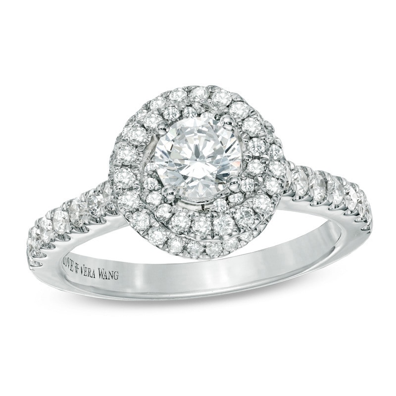 Previously Owned - Vera Wang Love Collection 1 CT. T.W. Diamond Swirl Frame Engagement Ring in 14K White Gold
