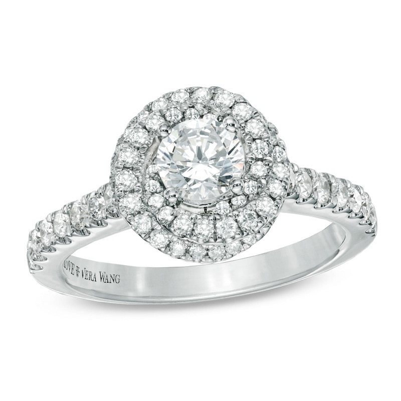 Main Image 1 of Previously Owned - Vera Wang Love Collection 1 CT. T.W. Diamond Swirl Frame Engagement Ring in 14K White Gold