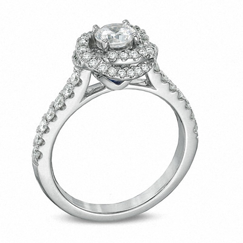 Previously Owned - Vera Wang Love Collection 1 CT. T.W. Diamond Swirl Frame Engagement Ring in 14K White Gold