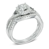 Thumbnail Image 2 of Previously Owned - 1 CT. T.W. Enhanced Black and White Diamond Bridal Set in 14K White Gold