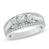 Thumbnail Image 1 of Previously Owned - 1/2 CT. T.W. Princess-Cut Diamond Edge Three Stone Band in 10K White Gold