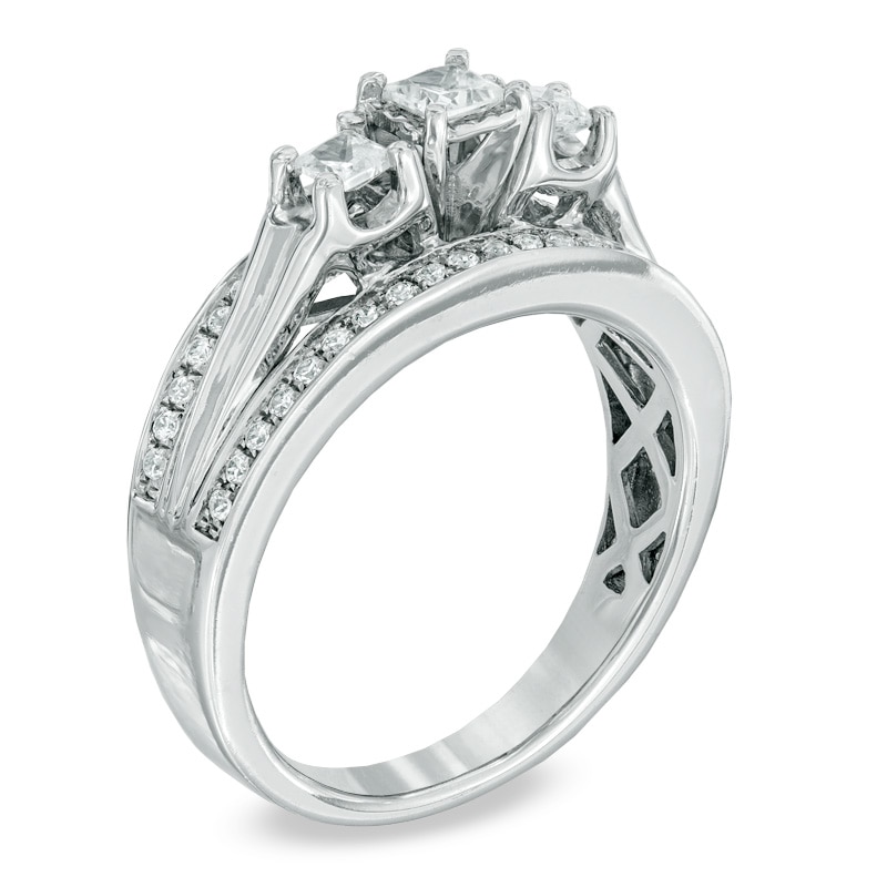 Main Image 2 of Previously Owned - 1/2 CT. T.W. Princess-Cut Diamond Edge Three Stone Band in 10K White Gold