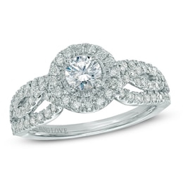 Previously Owned - Vera Wang Love Collection 7/8 CT. T.W. Diamond Frame Twist Engagement Ring in 14K White Gold
