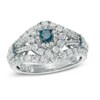 Thumbnail Image 1 of Previously Owned - 1-1/2 CT. T.W. Enhanced Blue and White Diamond Double Frame Engagement Ring in 10K White Gold
