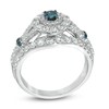 Thumbnail Image 2 of Previously Owned - 1-1/2 CT. T.W. Enhanced Blue and White Diamond Double Frame Engagement Ring in 10K White Gold