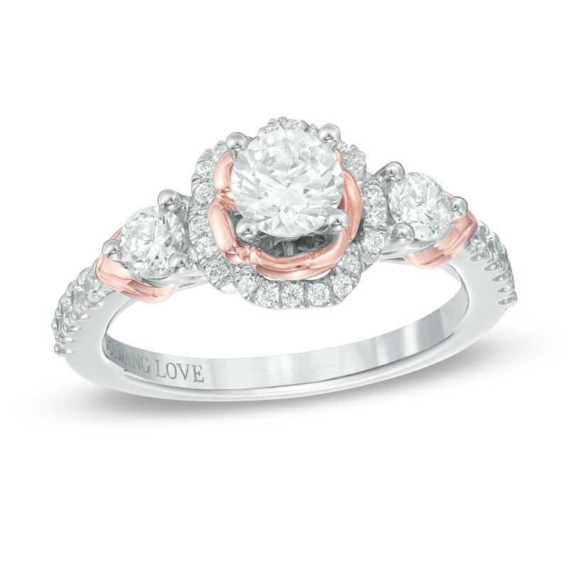 Previously Owned - Vera Wang Love Collection 1 CT. T.W. Diamond Frame Three Stone Engagement Ring in 14K Two-Tone Gold