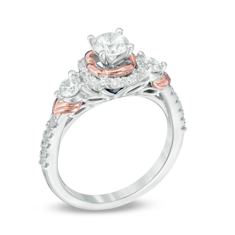 Previously Owned - Vera Wang Love Collection 1 CT. T.W. Diamond Frame Three Stone Engagement Ring in 14K Two-Tone Gold