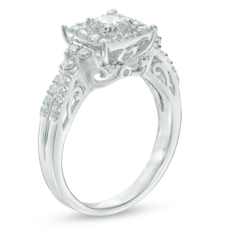 Main Image 2 of Previously Owned - 1 CT. T.W. Diamond Frame Split Shank Engagement Ring in 10K White Gold