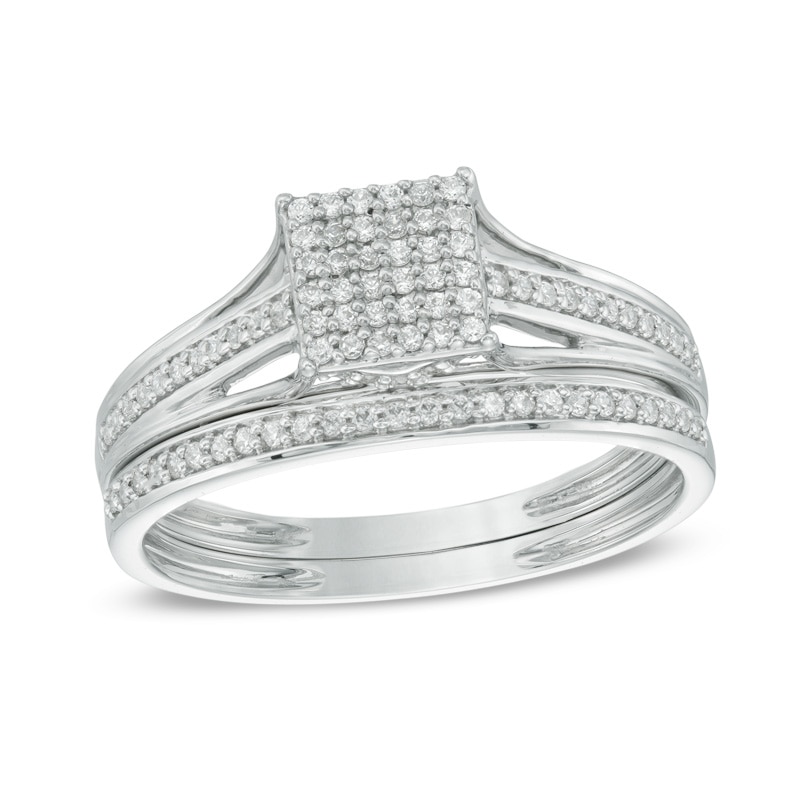 Main Image 1 of Previously Owned - 1/3 CT. T.W. Square Composite Diamond Bridal Set in 10K White Gold