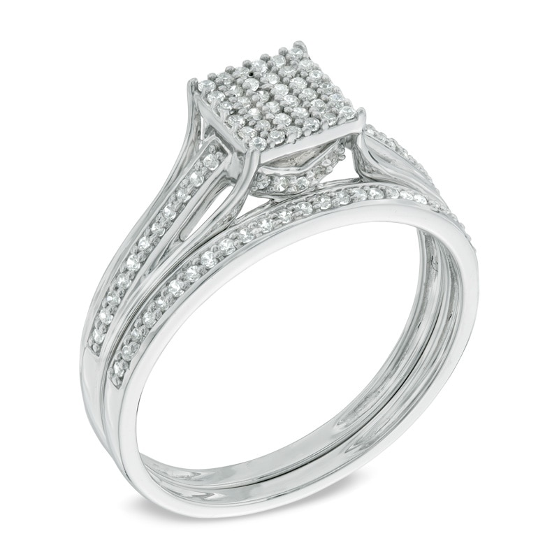 Main Image 2 of Previously Owned - 1/3 CT. T.W. Square Composite Diamond Bridal Set in 10K White Gold
