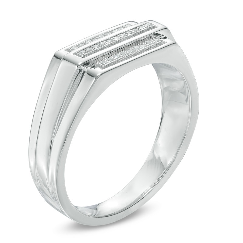 Main Image 2 of Previously Owned - 1/15 CT. T.W. Diamond Three Row Band in Sterling Silver