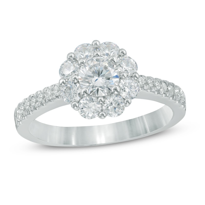 Previously Owned - 1-1/4  CT. T.W. Diamond Flower Frame Engagement Ring in 14K White Gold