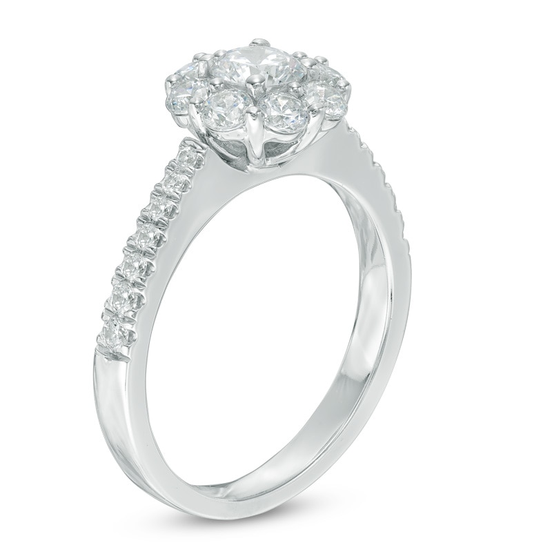 Previously Owned - 1-1/4  CT. T.W. Diamond Flower Frame Engagement Ring in 14K White Gold