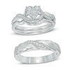 Thumbnail Image 1 of Previously Owned - 1/3 CT. T.W. Composite Diamond Channel-Set Vintage-Style Oval Frame Engagement Ring in 14K White Gold