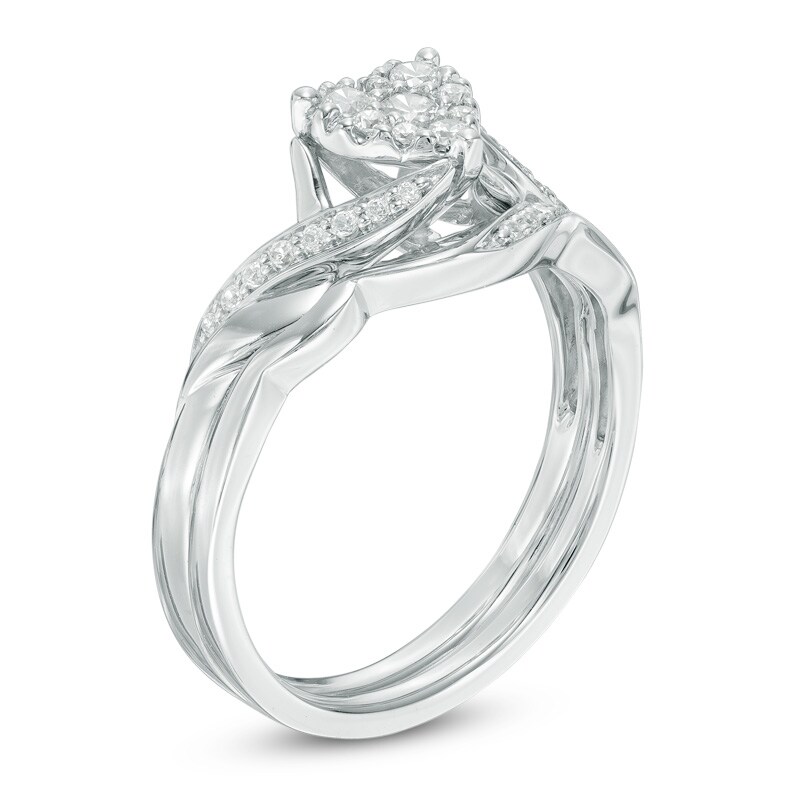Main Image 2 of Previously Owned - 1/3 CT. T.W. Composite Diamond Channel-Set Vintage-Style Oval Frame Engagement Ring in 14K White Gold