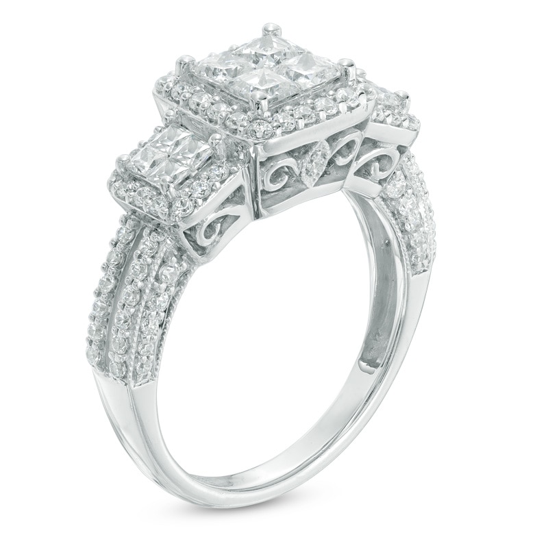 Main Image 2 of Previously Owned - 1-1/2 CT. T.W. Quad Diamond Frame Past Present Future® Engagement Ring in 14K White Gold