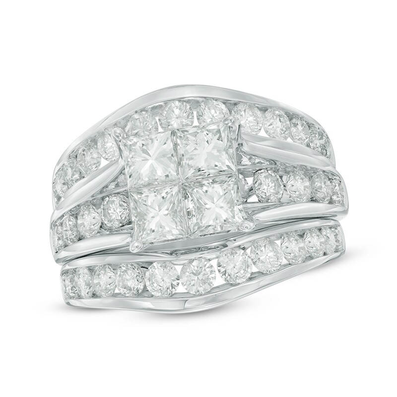 Previously Owned - 3.40 CT. T.W. Quad Princess-Cut Diamond Bridal Set in 14K White Gold