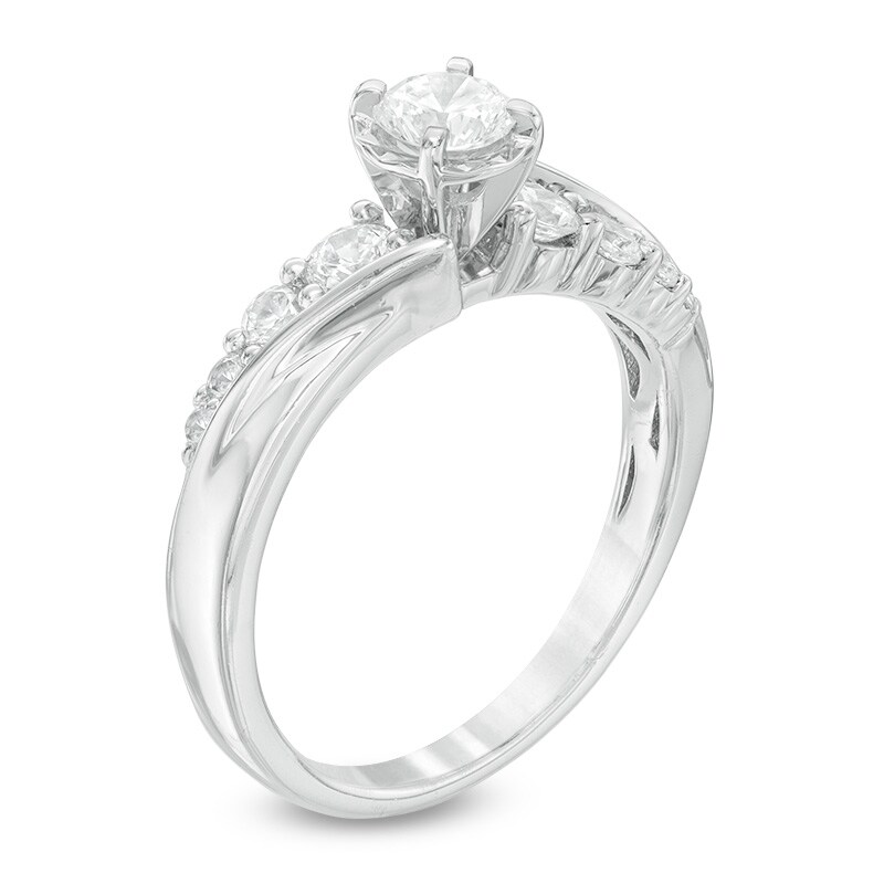 Main Image 2 of Previously Owned - 3/4 CT. T.W. Diamond Slant Engagement Ring in 14K White Gold