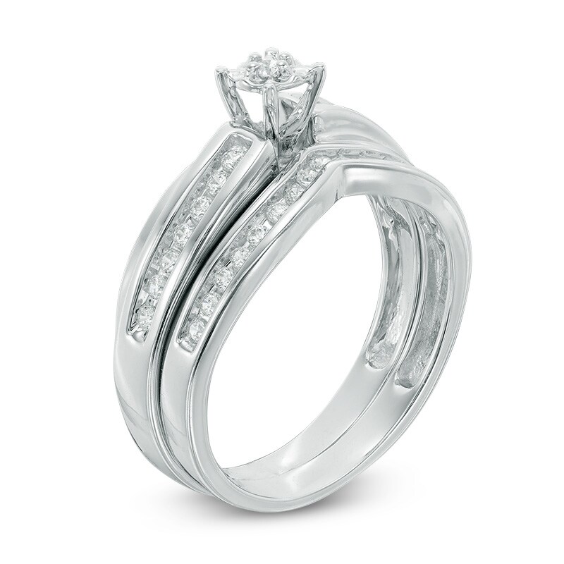 Main Image 2 of Previously Owned - 1/4 CT. T.W. Diamond Chevron Bridal Set in Sterling Silver