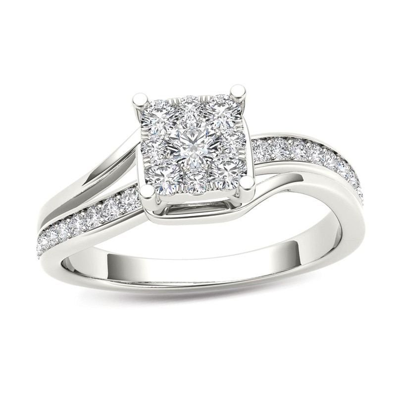Previously Owned - 1/2 CT. T.W. Diamond Square Composite Bypass Engagement Ring in 14K White Gold