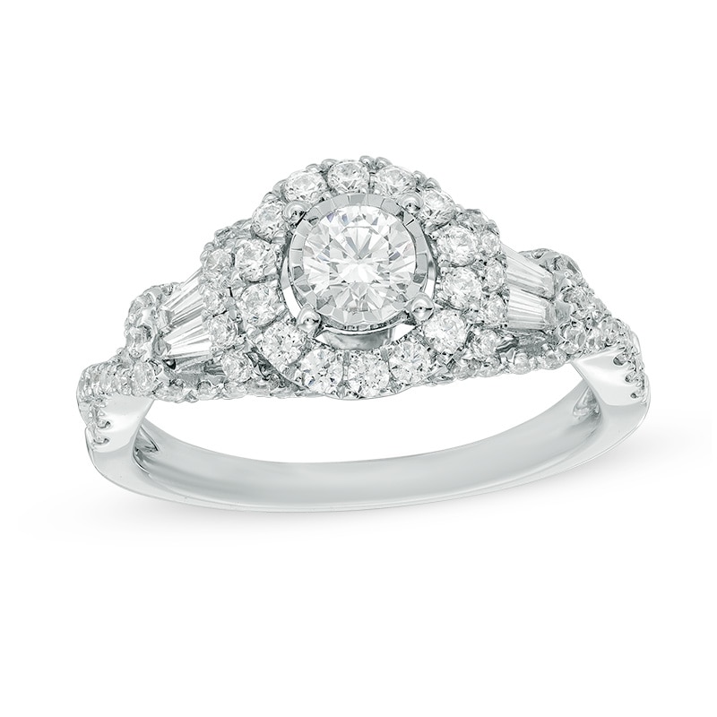 Previously Owned - 1 CT. T.W. Diamond Frame Collar Engagement Ring in 14K White Gold