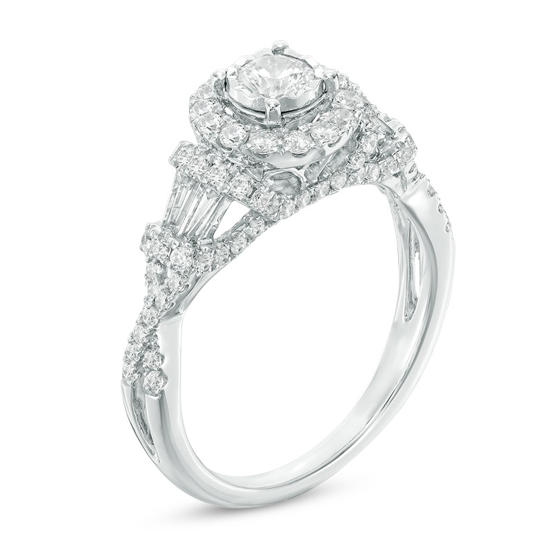 Previously Owned - 1 CT. T.W. Diamond Frame Collar Engagement Ring in 14K White Gold
