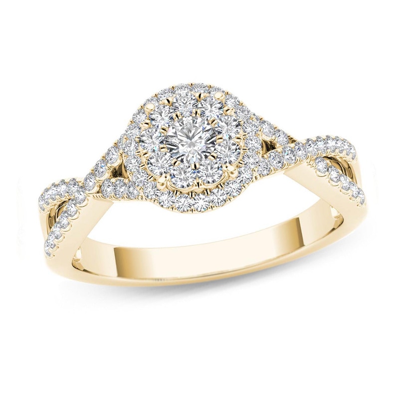 Previously Owned - 1/2 CT. T.W. Diamond Frame Twist Shank Engagement Ring in 14K Gold